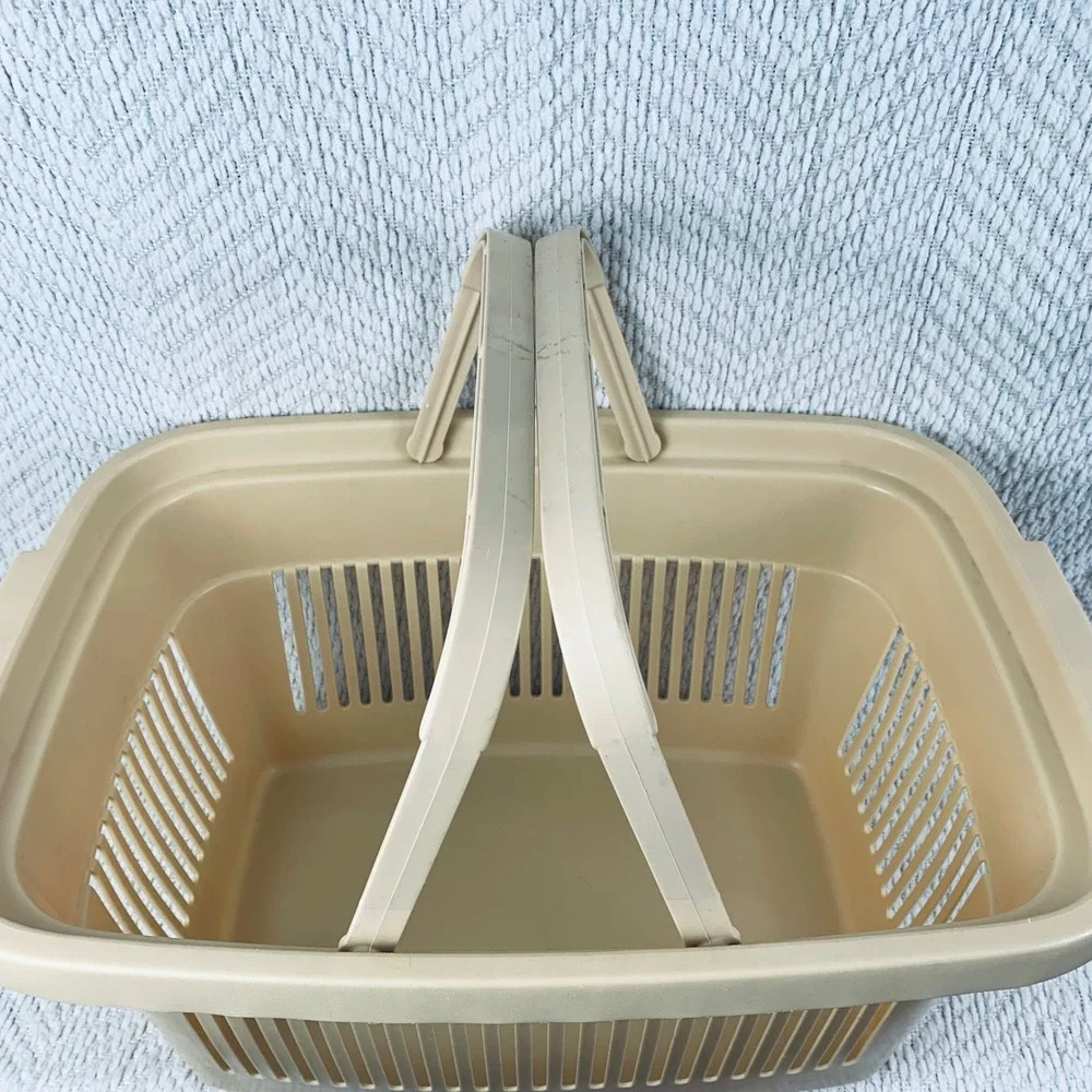 Vtg Rubbermaid Store N Carry Grocery Shopping‎ Basket Beige Plastic Utility 2686
